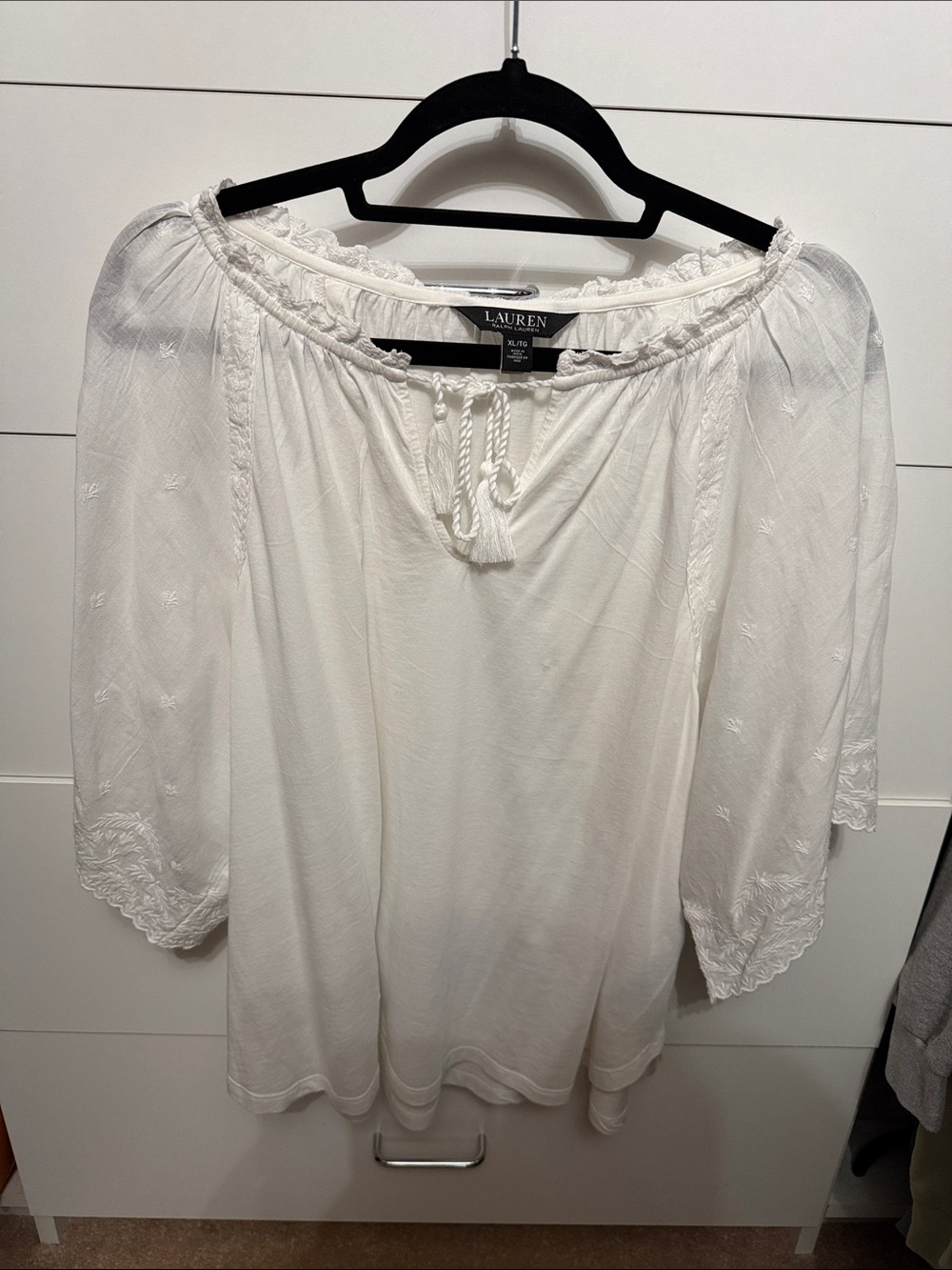 Lauren Ralph Lauren White Embroidered Peasant Tunic